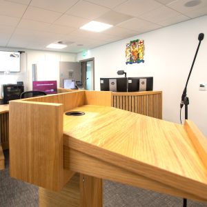 CR0049350, Laura Devlin, Dundee. The official opening of the new Dundee Justice Hub is taking place on Friday. Designed to meet the needs of its users and a modern trauma informed justice system the Dundee Justice Hub will be formally opened on 2 August by the Lord President, Sheriff Principal Gillian Wade KC and the Cabinet Secretary for Justice and Home Affairs and 'first look' inside. Picture Shows; heraldry, Courtroom 2, Dundee Justice Hub, Quadrant House, Riverside Drive, Dundee, 02nd August 2024. Image: Kim Cessford / DC Thomson